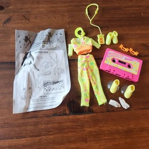 Barbie Work Out Outfit Bodysuit Cassette 1980s Neon Yellow  Barbells - Picture 1 of 8