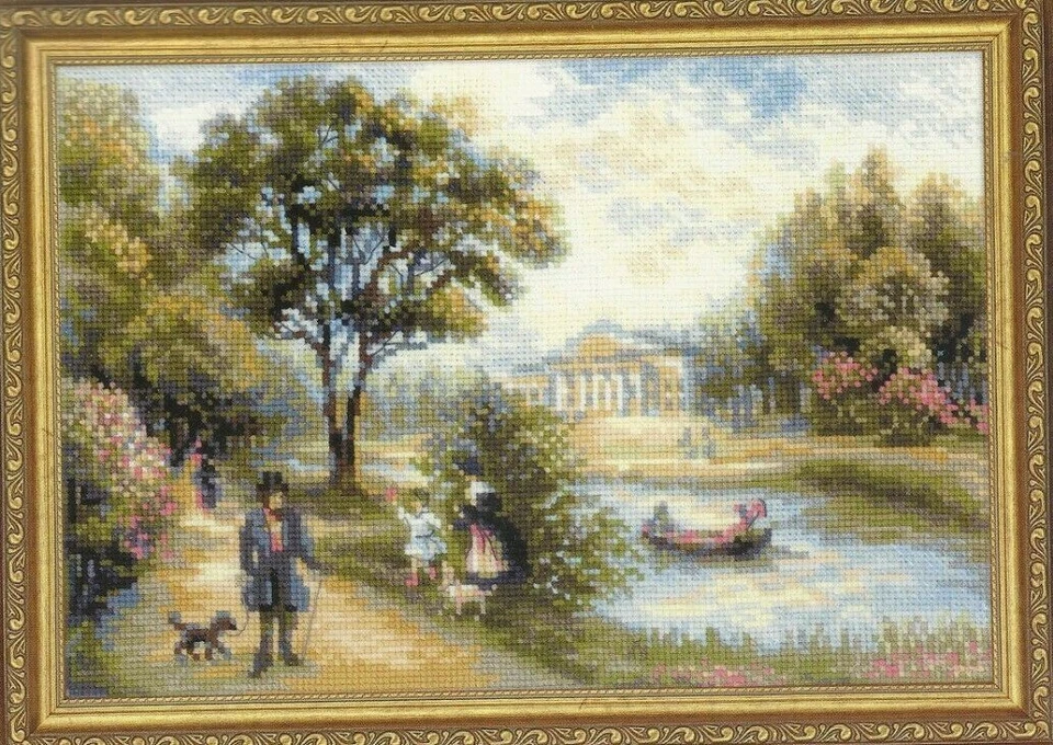 CAMINA POR EL PARQUE--Victoriano--Perros--Barco--Casa--Flores-Kit de punto de cruz contado Foto 1 de 1