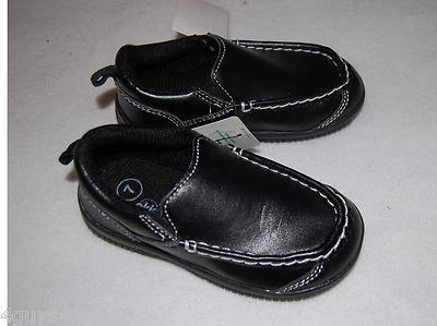 学步宝宝男孩黑色仿皮懒人鞋正装鞋白色缝线鞋 6 — 第 1/2 张图片