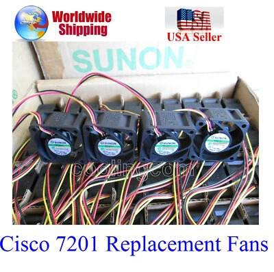 4 Pack *Quiet* Sunon replacement fans for Cisco 7201 router, low noise PlugNplay - Image 1 of 4