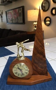 Reloj Moderno Vintage Mediados de Siglo Bowling Figura Trofeo Madera Sesiones Eléctrico - Imagen 1 de 12