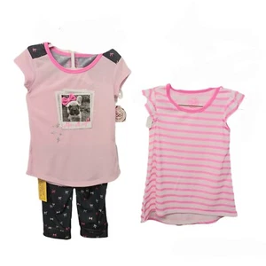 SO Pajama Set 4 Girls Pug Dog Pink 2 Tops Capri Pants Short Sleeves 3 Piece - Picture 1 of 4