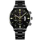 Fashion Men Black Stainless Steel Watch Luxury Calendar Quartz Wrist Watch Mens