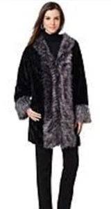 Adrienne Landau gefütterter Kimono Kunstfell Mantel schwarz Chevron silber Y2K M neu Vintage $ 249 - Bild 1 von 10