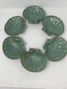 Set of 6 Vintage Shell Dish  Tiki Blue Green Brown 5.5" x 6.25" - Picture 1 of 12