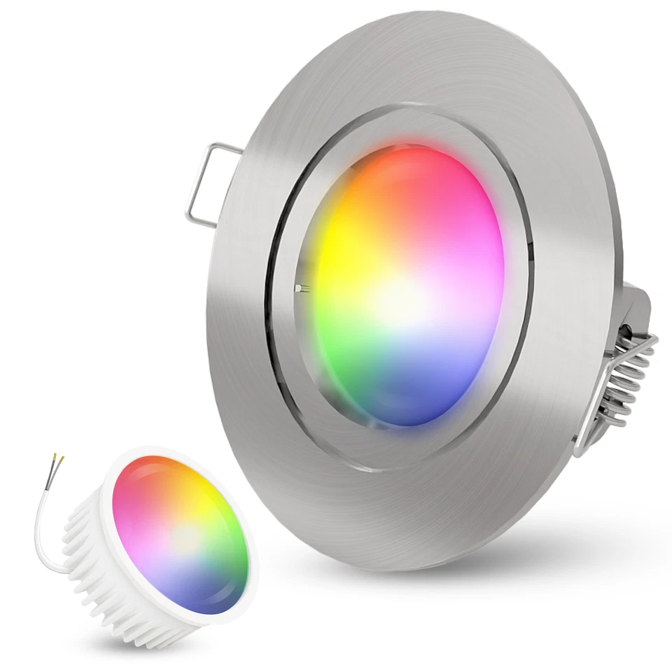 Decken Einbaustrahler rund Spot gebürstet Smart Modul LED Lampe RGB+CCT 230V - Bild 1 von 4