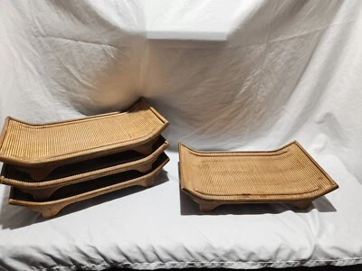 15" x 9" Wood & Wicker Decorative Tray Rattan Bamboo Serving Asian Split Reed - Image 1 of 4