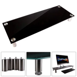 Monitor Riser Desktop Desk Table Stand Black Glass Shelf For TV Laptop Notebook - Picture 1 of 5