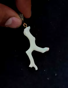 Natural White Japanese Coral Pendant-hand crafted gold plated brass loop 44X25mm - Picture 1 of 7
