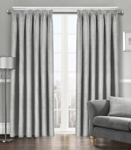 Par de cortinas térmicas tejidas con bloque plateadas listas para usar lápiz plisado cinta superior gris - Imagen 1 de 12