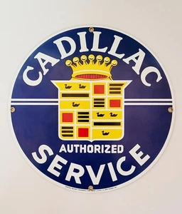 VINTAGE CADILLAC AUTH SERVICE PORCELAIN ENAMEL STEEL SIGN BY ANDE ROONEY-12" - Picture 1 of 3