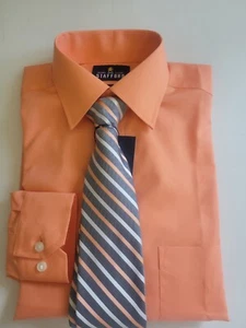 Stafford men's S 14-14.5 32/3 Orange Cotton Blend Broadcloth & Tie - Picture 1 of 6