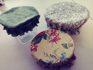 Cotton Bowl Covers - Set of 3 - Floral Patterns - Handmade Granny Hat Style - Picture 1 of 4