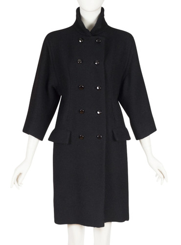 Cappotto doppiopetto Balenciaga Haute Couture anni 60 vintage lana nero taglia XS anni 50