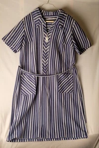 60s Geometric Wrap Dress Blue & White Striped Hippie Boho Kimono Kaftan Vtg 70s - Picture 1 of 14