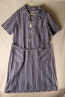 Vestido envolvente geométrico vintage años 60 azul y blanco a rayas hippie boho kimono caftán años 70 Foto 1 de 4