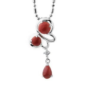 925 Sterling Silver Natural Italian Coral Ballerina Pendant w Rhodium Plating - Picture 1 of 4