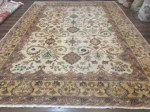 Egyptian Rug 9x12, Mahal Sultanabad Carpet, Handmade Wool Rug, Oatmeal Color - Picture 1 of 12