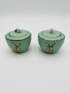 Pair Spectrum Designz Bunny Rabbit Mint Green Lidded Sugar Bowls 2018 – Easter - Picture 1 of 5