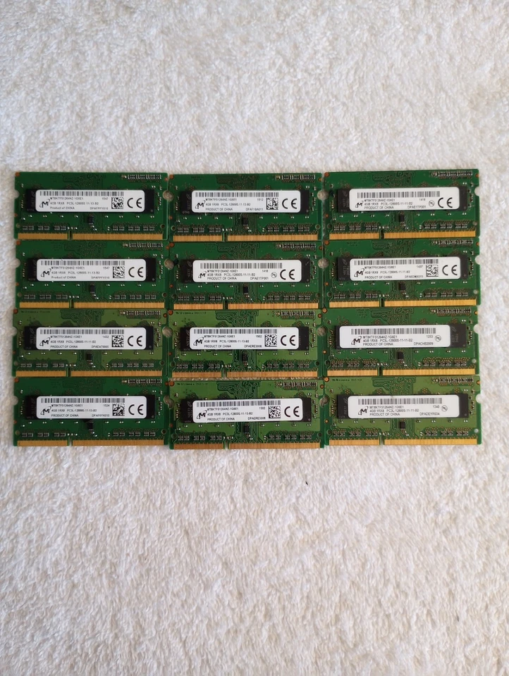 Lot Of 12 Micron 4GB PC3L-12800S DDR3 1600MHz Laptop Memory MT8KTF51264HZ-1G6E1 - Image 1 of 2