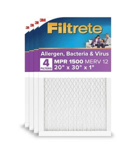 Filtrete 20x30x1 HVAC Furnace Air Filter MPR 1500 MERV 4 Pack - Picture 1 of 1