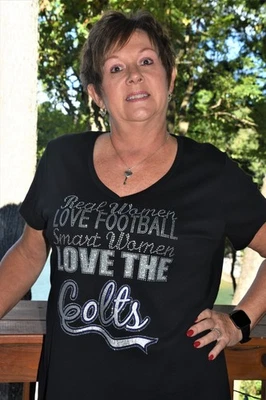 Camisa de manga curta Colts Real Women Love futebol strass glitter tamanho 2X - Imagem 1 de 4