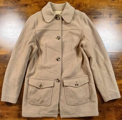 Abrigo para mujer LL Bean con botones mezcla de lana guisante talla extra pequeño en tostado HG Foto 1 de 4
