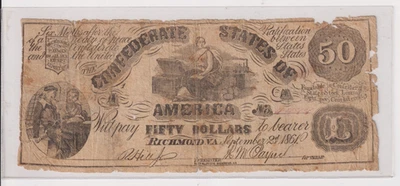 1861 $50 Confederate States Of America Note CT-14 Bill Contemporary Counterfiet - Image 1 of 2