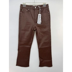 Pantalones al tobillo Daze para mujer de imitación de cuero tiro alto pierna recta talla 29 marrón nuevos con etiquetas - Imagen 1 de 5