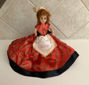 Beautiful Vintage Doll Red Hair, Green Eyes & Red Dress with Apron - 7" - Picture 1 of 11