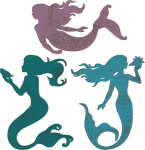 Set of 3 Mermaid Wall Bathroom Decor Wooden Silhouettes Mermaid Art Hanging Farm - Picture 1 of 12