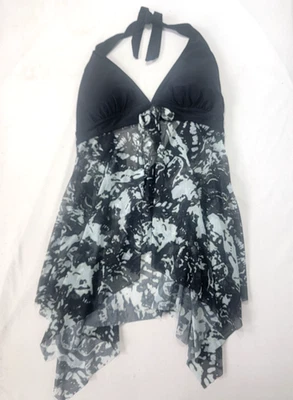Women's Bathing Swimming Swim Suit Top ONLY NWOT Black w Sheer Skirting XXL 2X - Image 1 of 4