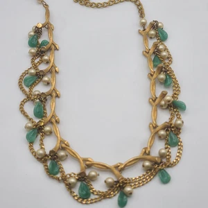 Vintage Kramer Halskette grüne Blätter goldfarben Swag signiert 15" - Bild 1 von 12