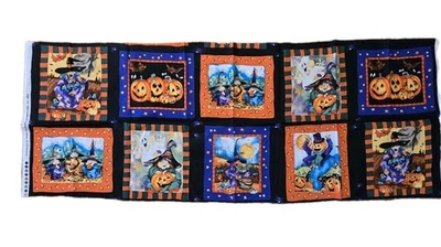 Edith EE Schenk Cotton Fabric Quilt Pillow Panel Halloween Witches JOL Cute - Image 1 of 4
