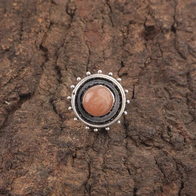 Oferta de Natal 925 prata genuína pedra da lua pêssego banda declaração mãe novo anel - Imagem 1 de 4