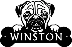 Pug Head and Dog Bone Sign with Custom Name or Numbers - Picture 1 of 5