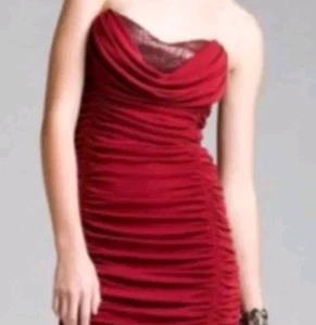 Badgley Mischka Women's Size 4 Crimson Red Strapless Corset Dress Msrp $465.00 - Picture 1 of 2