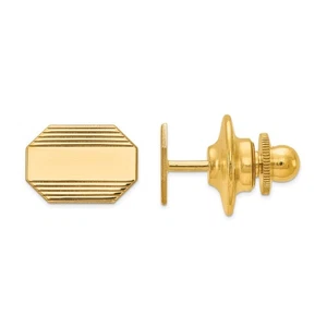 14K Yellow Gold Rectangular Octagon Striped Lapel or Tie Pin, 13 x 9mm - Picture 1 of 4