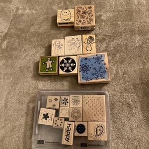 Wooden Stamp Sets Stampin Up! Christmas Snowman Snowflakes Leaves gingerbread 19 - Picture 1 of 12