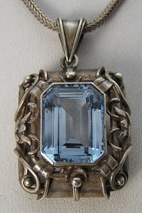 Collar Colgante Espinela Azul Forjado a Mano Alemán Esterlina MCM De Colección Art Deco - Imagen 1 de 12