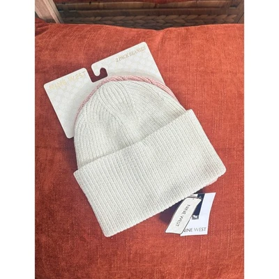 NWT Nine West Rib Knit Chenille Winter Beanie 2 Pack Ivory Pink Gift Set - Image 1 of 4