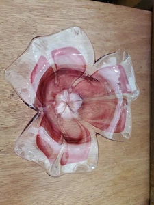 Large 8" Genuine Italian Art Blown Glass Flower Murano Pink Italy GS578 - Picture 1 of 7