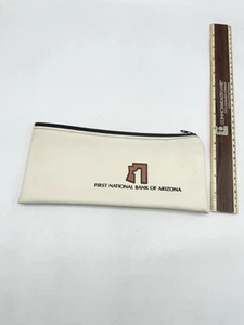 Vintage First National Az Bank Deposit Money Checks Beige Vinyl Zipper Bag Pouch - Picture 1 of 3