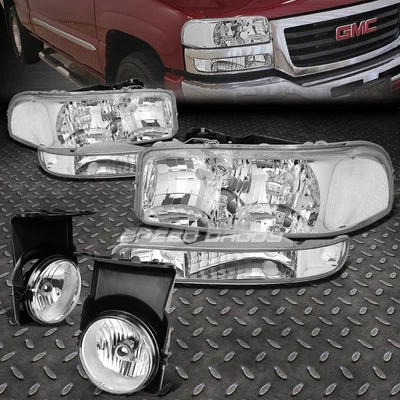 CHROME HOUSING BUMPER HEADLIGHT+CLEAR LENS FOG LIGHT/LAMP FOR 03-06 GMC SIERRA - Изображение 1 из 4