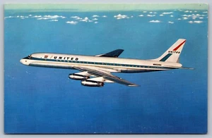 Tarjeta postal publicitaria de vuelo M3 edición aerolínea United Airlines DC-8 Jet Mainliner - Imagen 1 de 2