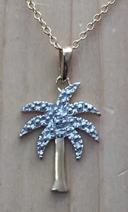 1-1mm GENUINE DIAMOND & DIAMOND PALM TREE PENDANT NECKLACE NEW - Picture 1 of 2