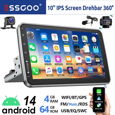 Autoradio 10" 1 DIN Android 14 4+64G Carplay GPS RDS BT Ruotabile Schermo Camera - Immagine 1 di 4