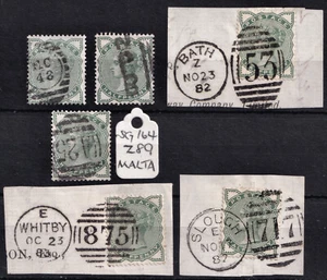 1880 SG164/165 1/2d GREEN USED FINE SHADE SELECTION INC MALTA A25 + ON PIECE - Picture 1 of 1