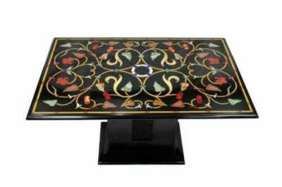 36" x 22" Marble Table Top Inlay PietraDura Art handmade work with marble Stand - Image 1 of 2