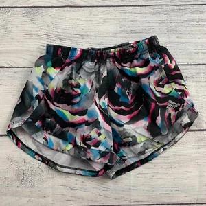 Adidas Running Shorts sz M Girls 10/12 Black Colorful Print Inner Liner - Picture 1 of 6